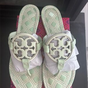 TORY BURCH METAL MILLER SANDAL LEATHER/Printed/NEW IVORY/MEADOW MIST